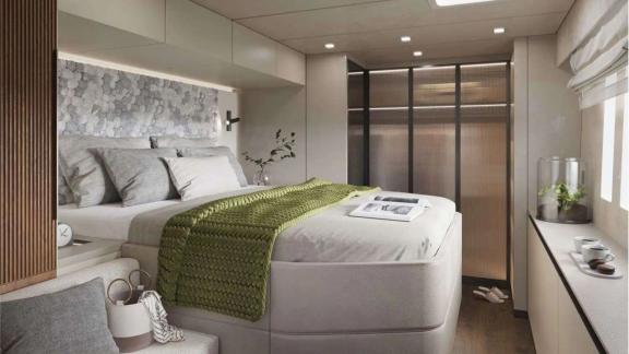 Bright and elegant cabin with comfy bed and refined decor aboard Sunreef 60 Ahalya.