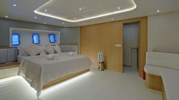 Among Fethiye yacht charter options the 6 cabin 12 guest Dodo motorsailer features a spacious master suite with modern i
