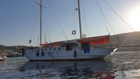 The 22-meter Gulet Arancia anchored in the picturesque harbor of Bodrum.