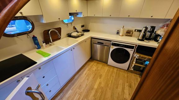 Well-equipped kitchen on Gulet Arni with modern appliances and ample storage space.