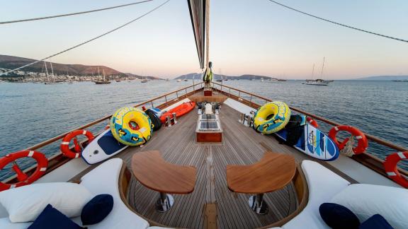 Gulet Babylon foredeck seating area and water toys