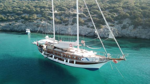 Experience the crystal clear waters of Bodrum aboard the luxurious Gulet Daphne S. Rent now!