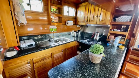 Enjoy the comfort of a fully equipped modern kitchen aboard the Gulet Daphne S.