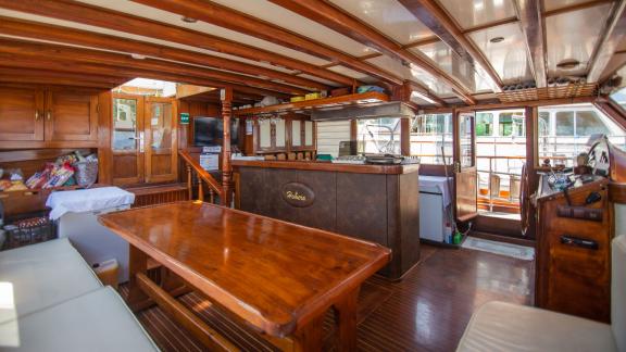 The interior of Gulet Hemera offers comfort and style for relaxing moments on board.