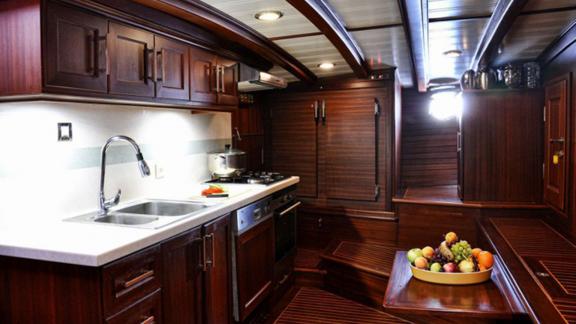 Fully equipped kitchen on Gulet Mikado, ready for culinary adventures at sea.