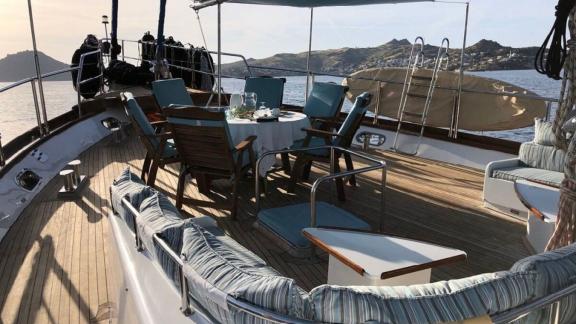 Enjoy the comfort and views from the deck of a Gulet in Göcek, perfect for your vacation.