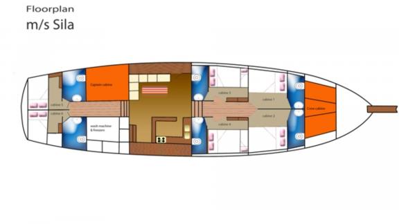 Detailed floor plan of the Gulet Sıla with cabin layout and facilities.