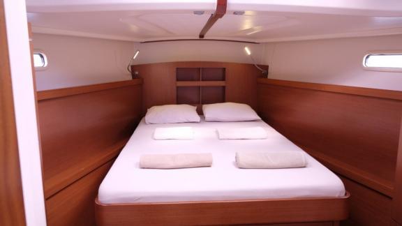 The spacious double cabin of the Fox yacht offers comfortable accommodation.