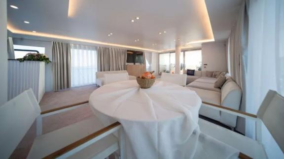 Elegant dining area with modern furniture on S4 motor yacht in Bodrum