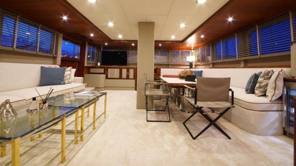 Spacious living room with elegant decor and modern furniture on a yacht