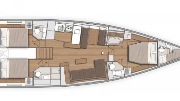 Detaillierter Deckplan, der die Innenaufteilung der Luxus-Segel-Yacht Izanami zeigt.