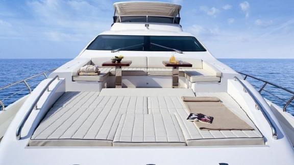 Comfortable sun deck area on motor yacht La Fenice, perfect for relaxing at sea.