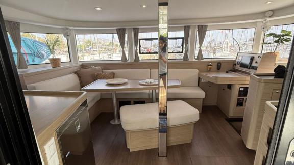 Athens bareboat catamaran Bellatrix offers 4 cabins for 10 guests with bright salon and comfortable seating.