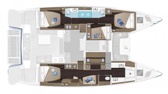 Просторная планировка кают и комфортные зоны отдыха на яхте Catwalk Lagoon 51 из Кастелы