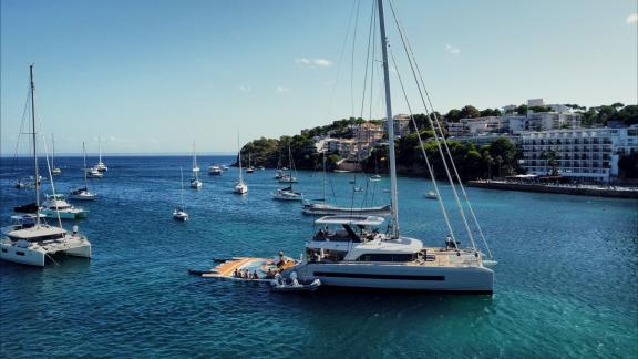 Lagoon Sixty 5 catamaran TriWing Endor anchored in Kastela
