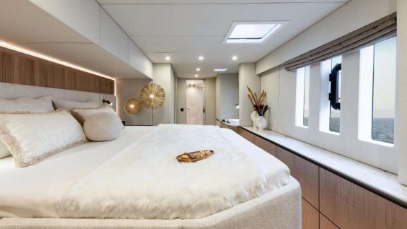 The catamaran Spice of Life offers a spacious, sea-view master cabin near Athens.