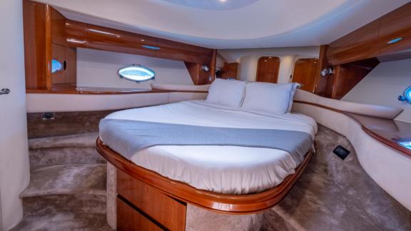 An Ibiza, Spain yacht charter lets you enjoy a relaxing stay in the spacious master cabin of the Freedom.