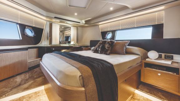 The luxurious master cabin of Emilia 2 offers a large bed and stylish décor.