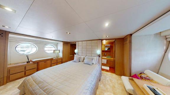 The master cabin of Tayget offers exceptional comfort for a Dubai luxury yacht rental.