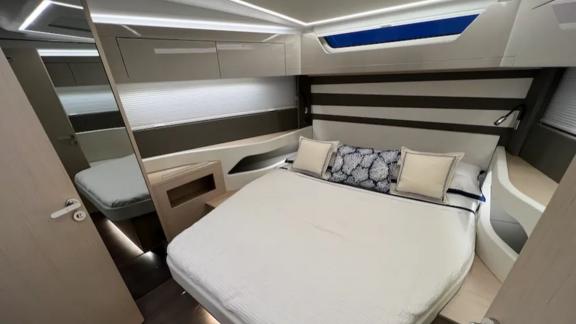 An Italy, Naples motor yacht charter lets you enjoy a luxurious stay in the spacious and stylish cabins of La Dolce Vita