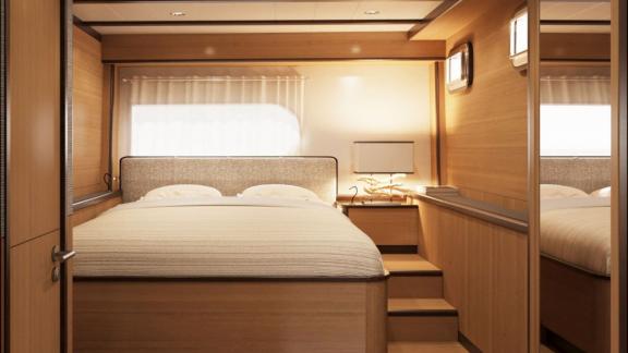 The spacious master cabin with modern design ensures ultimate comfort. Ideal for a weekly luxury gulet rental in Turkey.