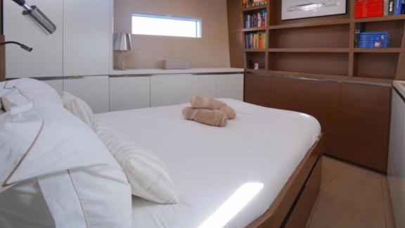 The guest cabin of the luxury sailing yacht Aenea offers a peaceful retreat for guests during their yacht holiday.