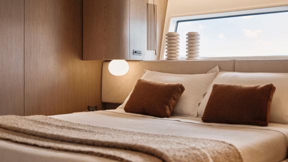 In Sibenik motor yacht charter option Balance cabin with comfortable bed and modern interior offering relaxing stay visi