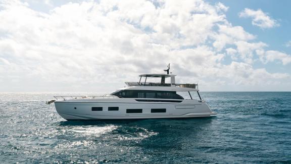 In Sibenik motor yacht charter option Balance on calm sea with modern design and spacious layout offering comfort visibl