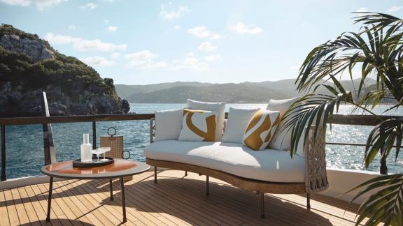 In Sibenik motor yacht charter option Balance upper deck with lounge seating and sea view offering relaxing atmosphere v
