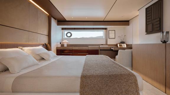 In Sibenik motor yacht charter option Balance cabin with large bed and sea view offering comfortable stay visible.