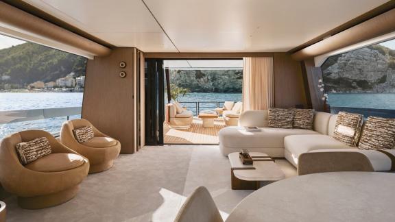 In Sibenik motor yacht charter option Balance salon with access to aft deck and sea view offering spacious comfort visib