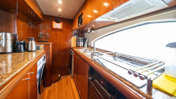 Barans features a fully equipped galley for luxury motor yacht charters and comfortable yacht holidays in Bodrum.