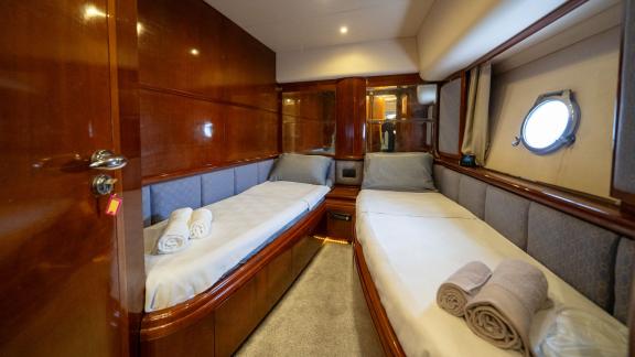 Barans features a twin guest cabin for family motor yacht charters and comfortable stays in Bodrum.
