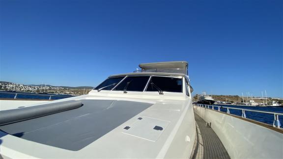 Bona Dea motor yacht in Gocek features a spacious foredeck area designed for comfort and relaxation at sea.