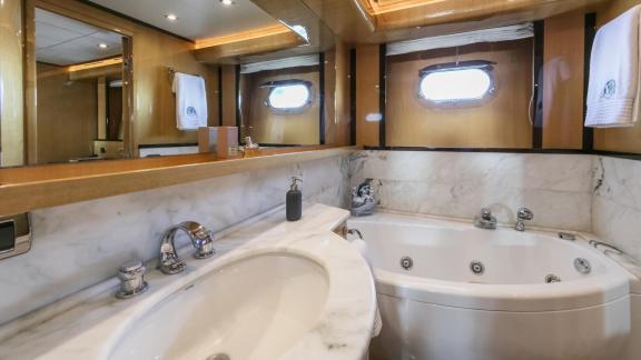 Elegant bathroom with Jacuzzi on the 35m motor yacht in Mykonos.