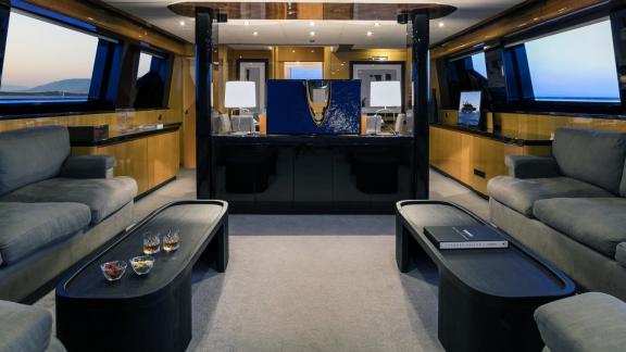 Luxurious and comfortable salon on the 35m motor yacht in Mykonos.