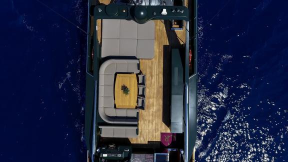 Enjoy the sun deck of the luxurious 35m motor yacht in Mykonos.