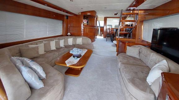 The spacious salon of the yacht Cielo features comfortable seating areas and modern decor.