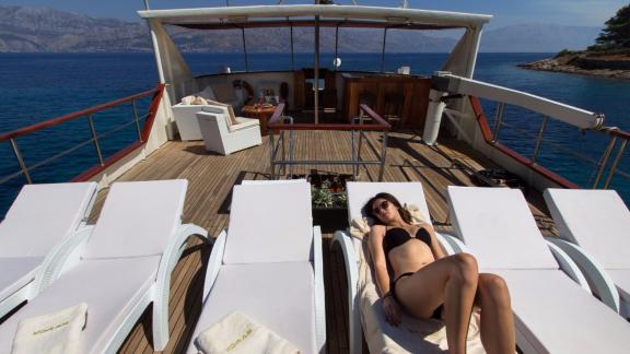 Enjoy the sunshine and sea breeze while relaxing on Korab’s upper sundeck.