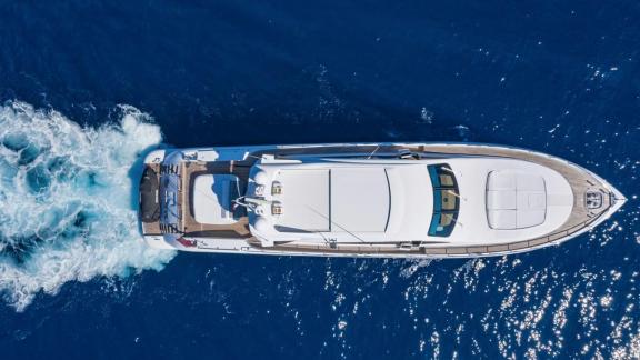 Mangusta 92 named Popeye turns heads even from an aerial view with sleek design.