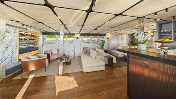 Lounge area of the Premier motor yacht in Split, perfect for socializing and enjoying an exclusive yachting lifestyle.