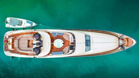 Among Mallorca yacht charter options Ycm120 shows large deck and premium cruising.