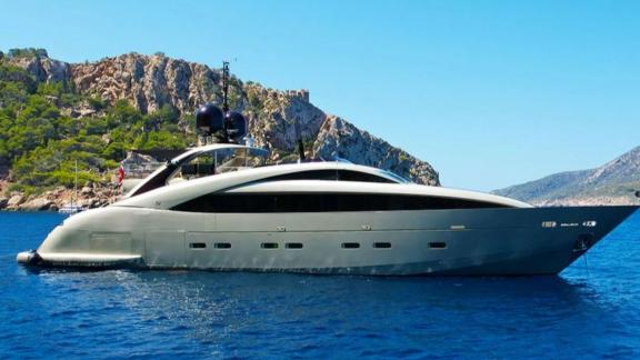 Among Mallorca yacht charter options Ycm120 shows sleek design and calm sea cruise.