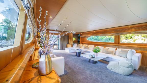 Near Makarska, Cynthia’s bright lounge offers a serene, modern space surrounded by sea views.