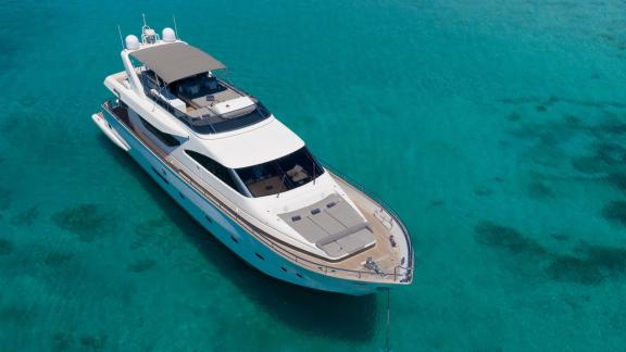 Bird's eye view of the luxury motor yacht Fredoom