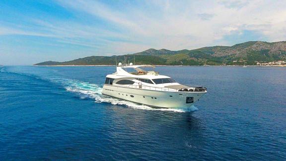 Enjoy the luxurious motor yacht Katariina cruising off the coast of Split, Croatia.