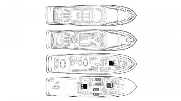 Technische Zeichnung mit Deck- und Innenraumaufteilung der Klobuk.