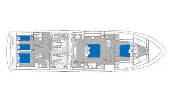 Phantom features four guest cabins and separate crew quarters for spacious onboard living.