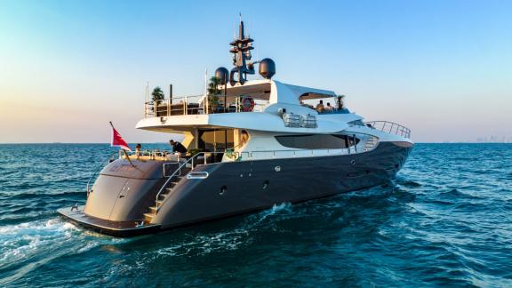 The Tatii 2 yacht offers a unique charter experience in Dubai with its comfortable design and spacious deck.