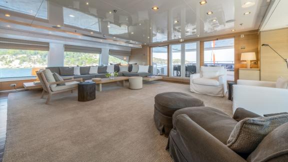 Experience luxurious comfort and stunning views in the stylish interior of the yacht.